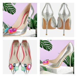 Sophia Webster Silver Jeweled Leather Pumps Shoes 35 5